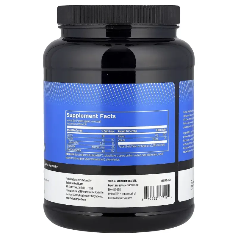 Designs For Health, Designs For Sport®, Grass-Fed Beef Protein, Vanilla, 1.8 lbs (810 g)