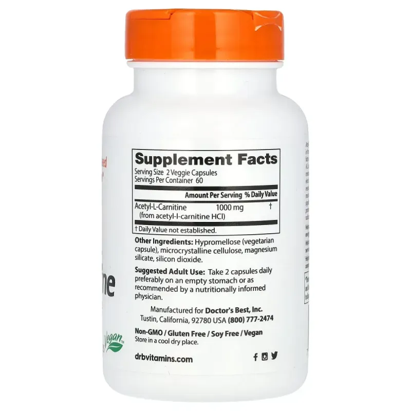 Ацетил-Л-Карнитин Doctor's Best (Acetyl-L-Carnitine) 500 мг 120 капсул