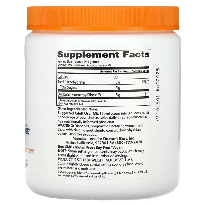 Чистая D-рибоза в порошке, Pure D-Ribose Powder with Bioenergy Ribose, Doctor's Best, 250 г