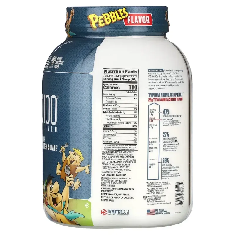 100% изолят сывороточного протеина, фруктовые камешки, ISO 100 Hydrolyzed, 100% Whey Protein Isolate, Fruity Pebbles, Dymatize Nutrition, 1,4 кг