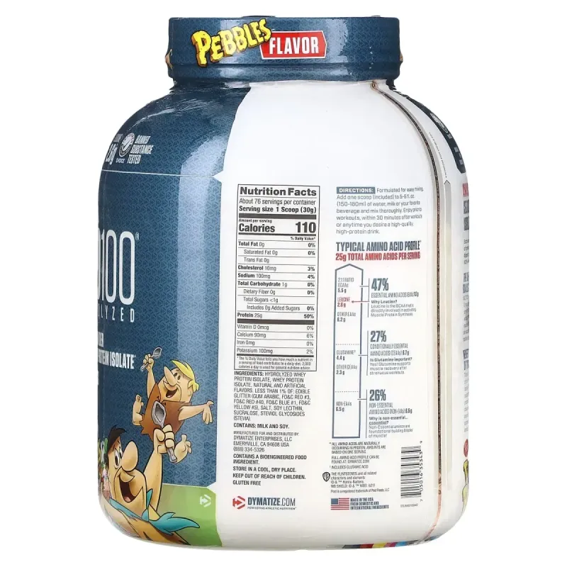 100% изолят сывороточного протеина, фруктовые камешки, ISO100 Hydrolyzed, 100% Whey Protein Isolate, Fruity Pebbles, Dymatize Nutrition, 2,3 кг