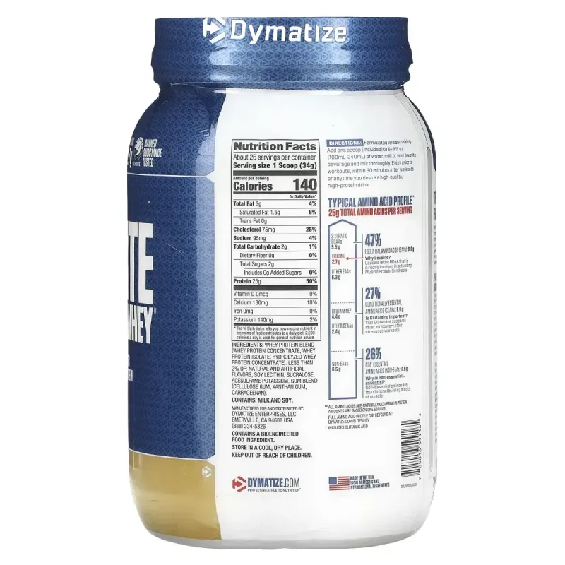 Dymatize, Elite 100% Whey Protein Powder, Gourmet Vanilla, 2 lbs (907 g)