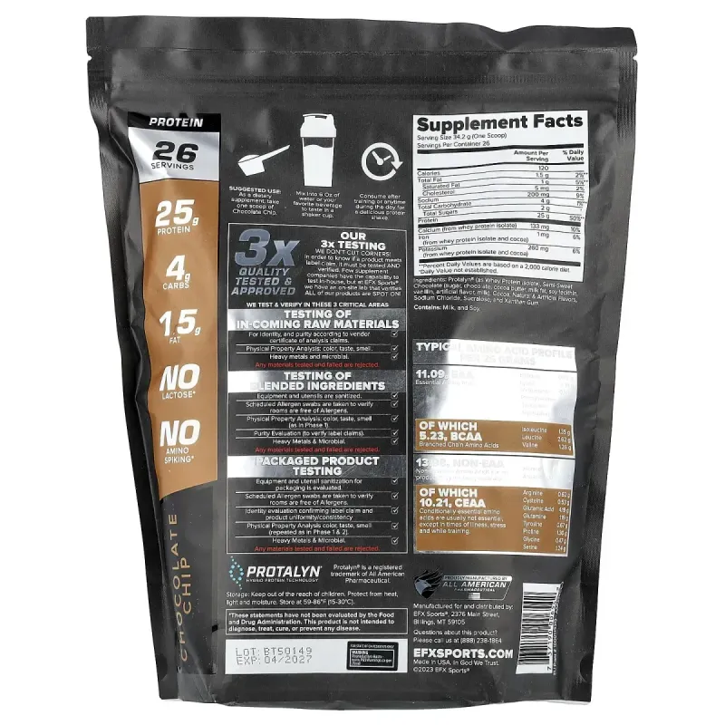 EFX Sports, Protalyn® Whey Protein Isolate, Chocolate Chip, 2 lb (907 g)