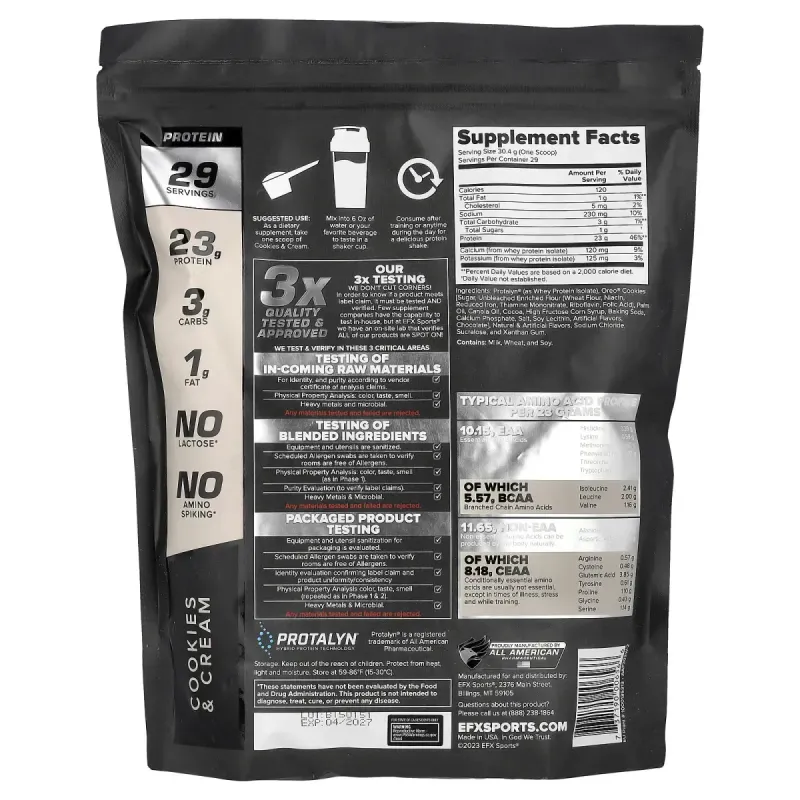 EFX Sports, Protalyn® Whey Protein Isolate, Cookies & Cream, 2 lb (907 g)