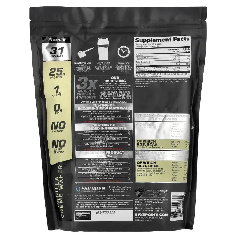 EFX Sports, Protalyn® Whey Protein Isolate, Vanilla Creme Wafer, 2 lb (907 g)