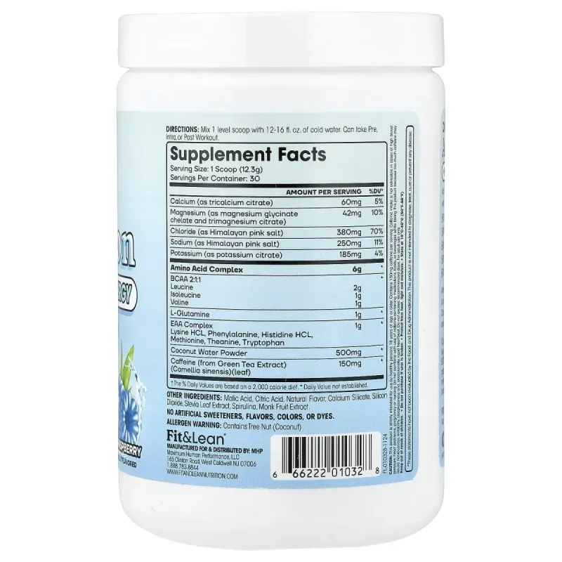 Fit & Lean, Amino Hydration + Energy, Blue Raspberry, 13 oz (369 g)Fit & Lean — Аміно-гідратація + енергія