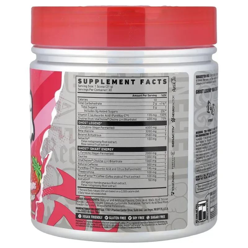 Ghost, Legend® All Out, предтренировочный комплекс, Bubblicious®, клубничный спрей, 630 г (22,2 унции)