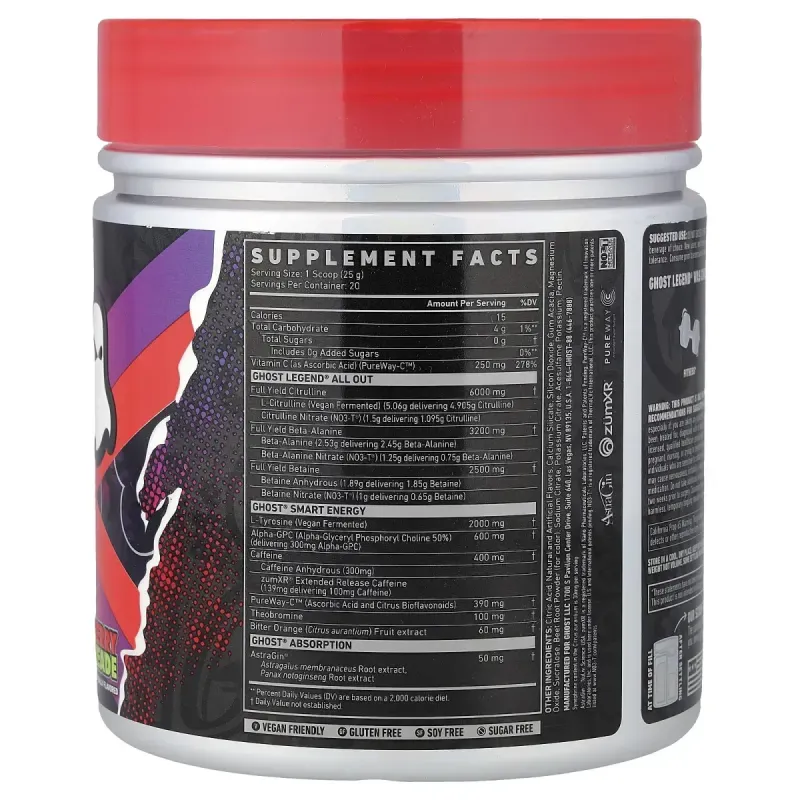 Ghost, Legend® All Out, предтренировочный комплекс, со вкусом вишневого лаймада, 500 г (17,6 унции)