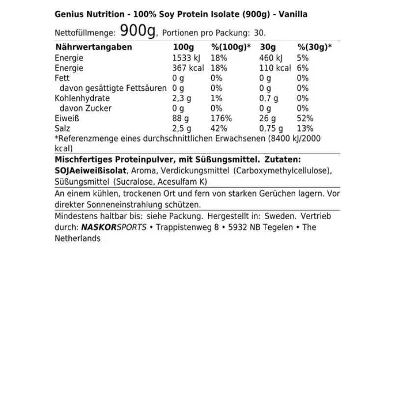 Genius Nutrition, Soy Protein Isolate, Королівський ванільний смак, 900 г