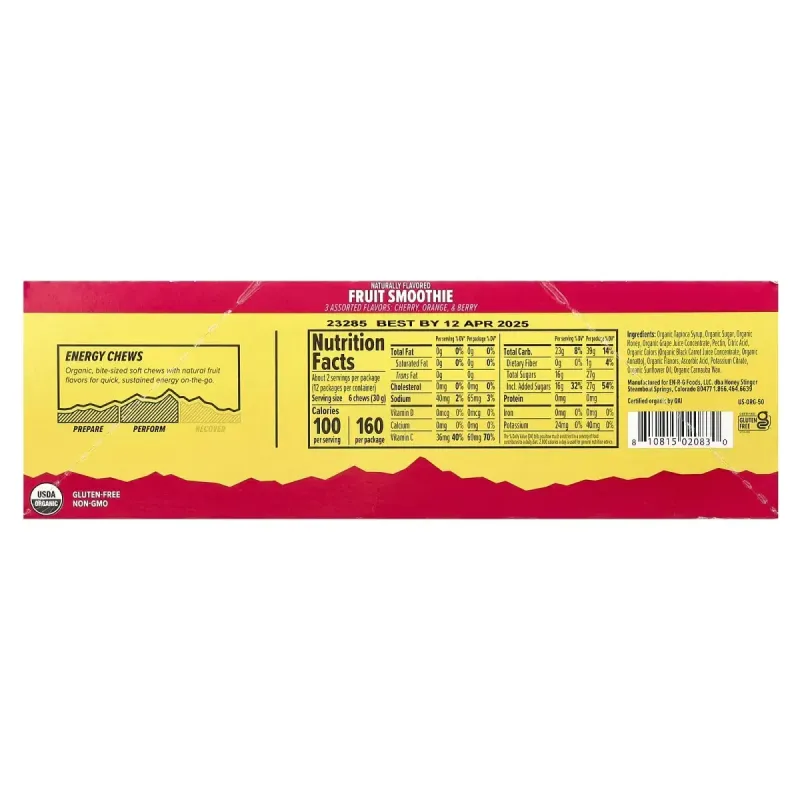 Honey Stinger, Energy Chews, Fruit Smoothie , 12 Packets, 1.8 oz (50 g) Each