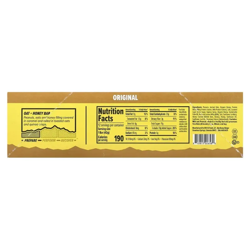 Honey Stinger, Oat + Honey Bar, Original, 12 Bars, 1.48 oz (42 g) Each