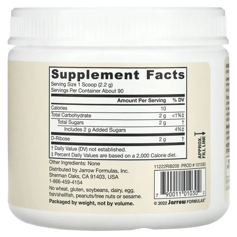 Порошок D-рибозы, Jarrow Formulas, 200 г