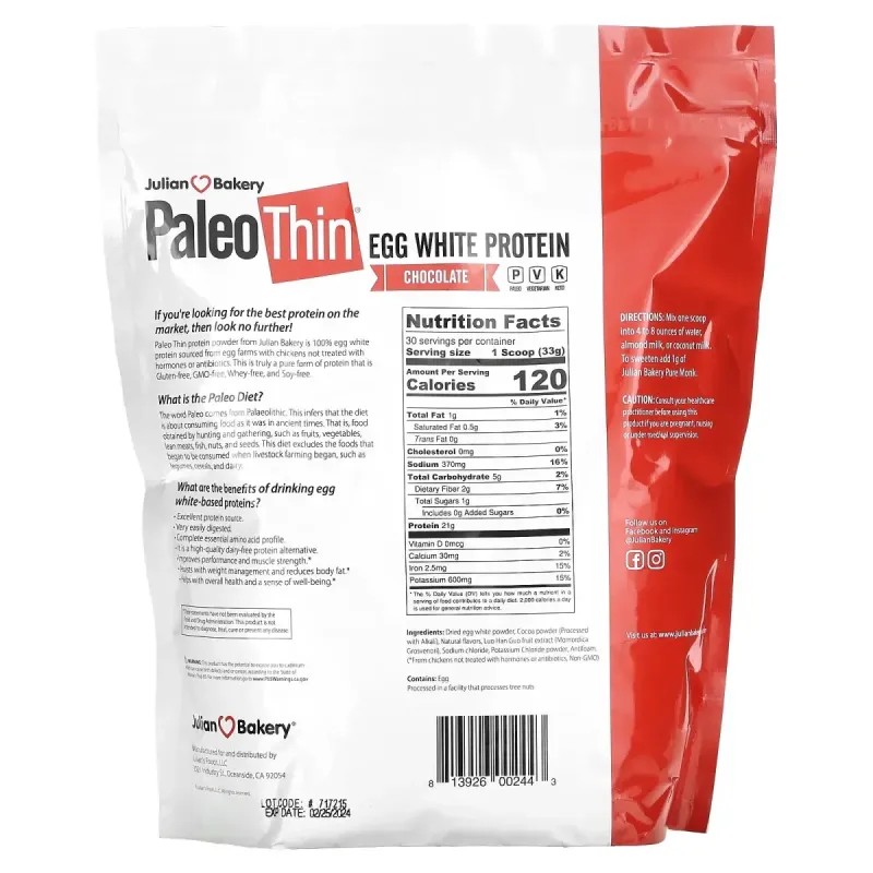 Paleo Protein, протеин яичного белка, шоколад, Julian Bakery, 2 фунта (907 г)