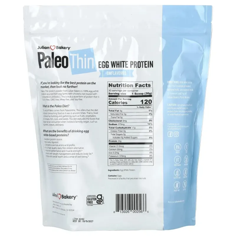 Paleo Protein, протеин яичного белка, без аромата, Julian Bakery, 2 фунта (907 г)