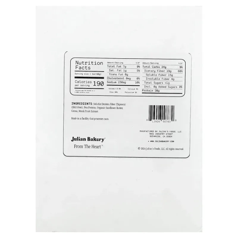 Julian Bakery, батончик с гороховым протеином, темный шоколад, 12 шт. по 60 г (2,1 унции)