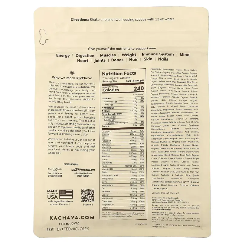 KaChava, универсальный питательный коктейль, матча, 434 г (15,31 унции)