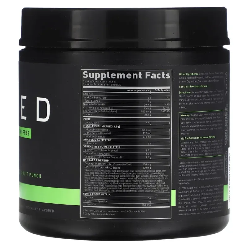 Kaged, Pre-Workout, Stim-Free, Fruit Punch, 1.19 lb (538 g)