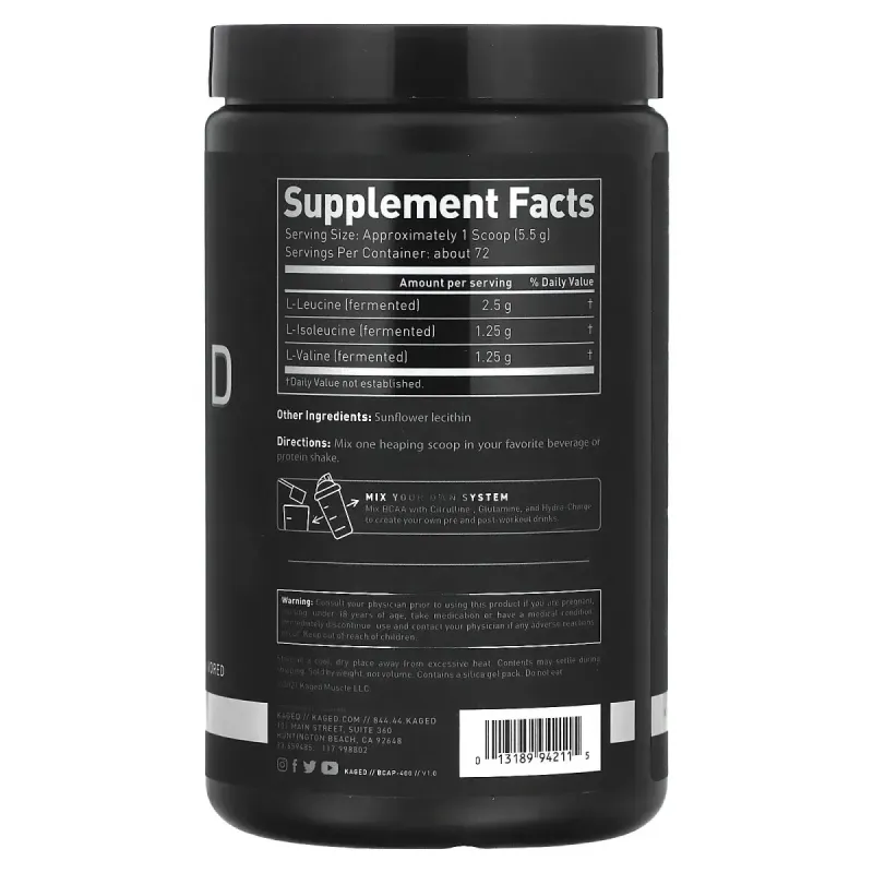 Kaged, BCAA 2:1:1, Unflavored, 14.2 oz (403.2 g)