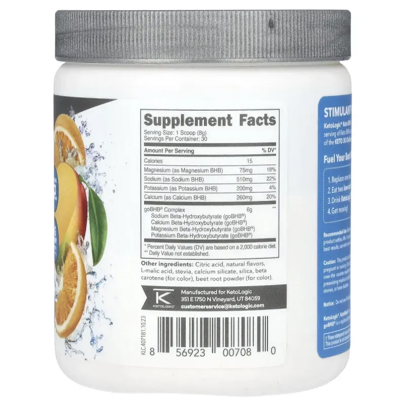 KetoLogic, Keto BHB, Orange Mango, 8.9 oz (249 g)