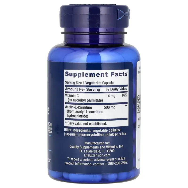 Ацетил-L-Карнітин, Acetyl L-Carnitine, Life Extension, 500 мг, 100 капсул