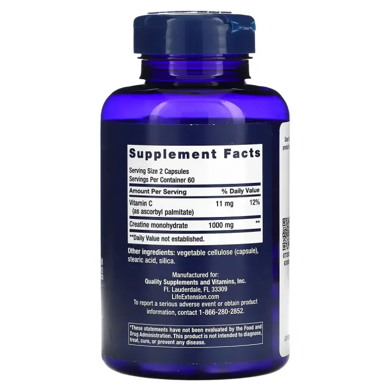 Креатин в капсулах, Creatine Capsules, Life Extension, 120 растительных капсул