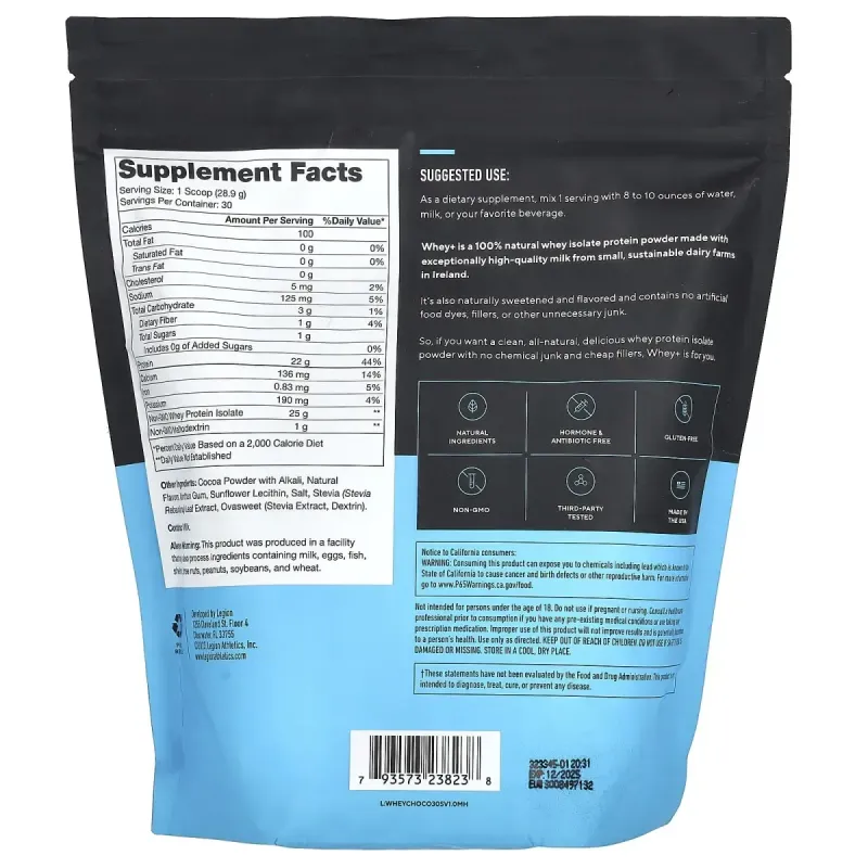 Legion Athletics, Whey+, Whey Protein Powder, Dutch Chocolate, 1.91 lbs (867 g)