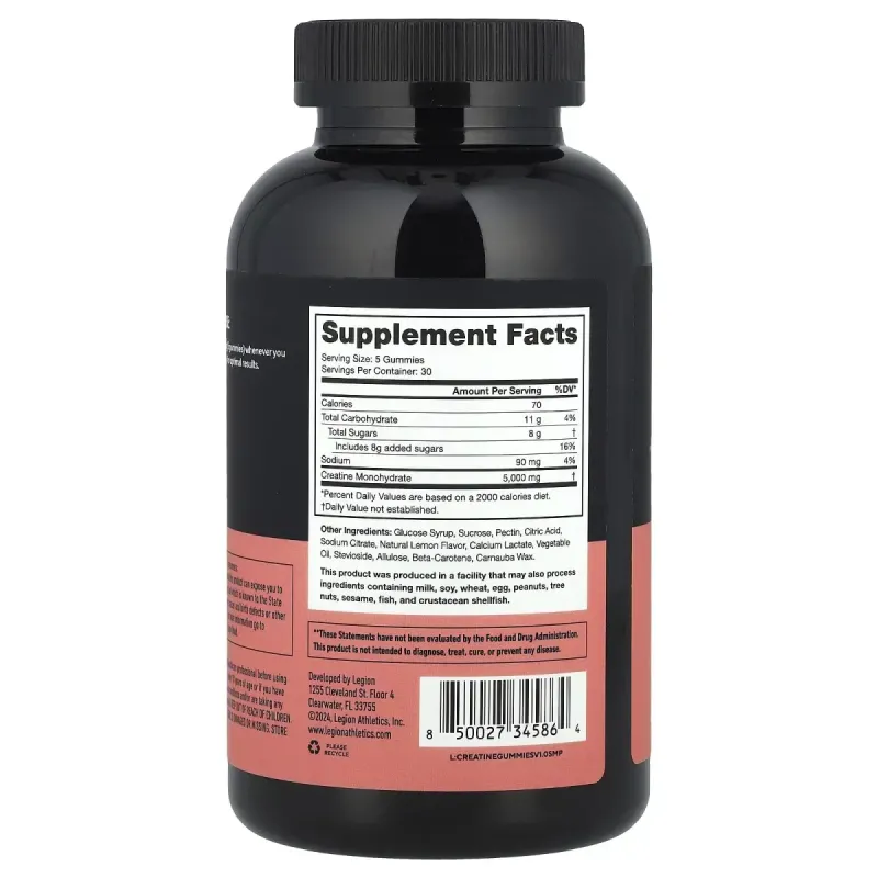 Legion Athletics, Creatine Gummies, Lemon Drop, 150 Gummies