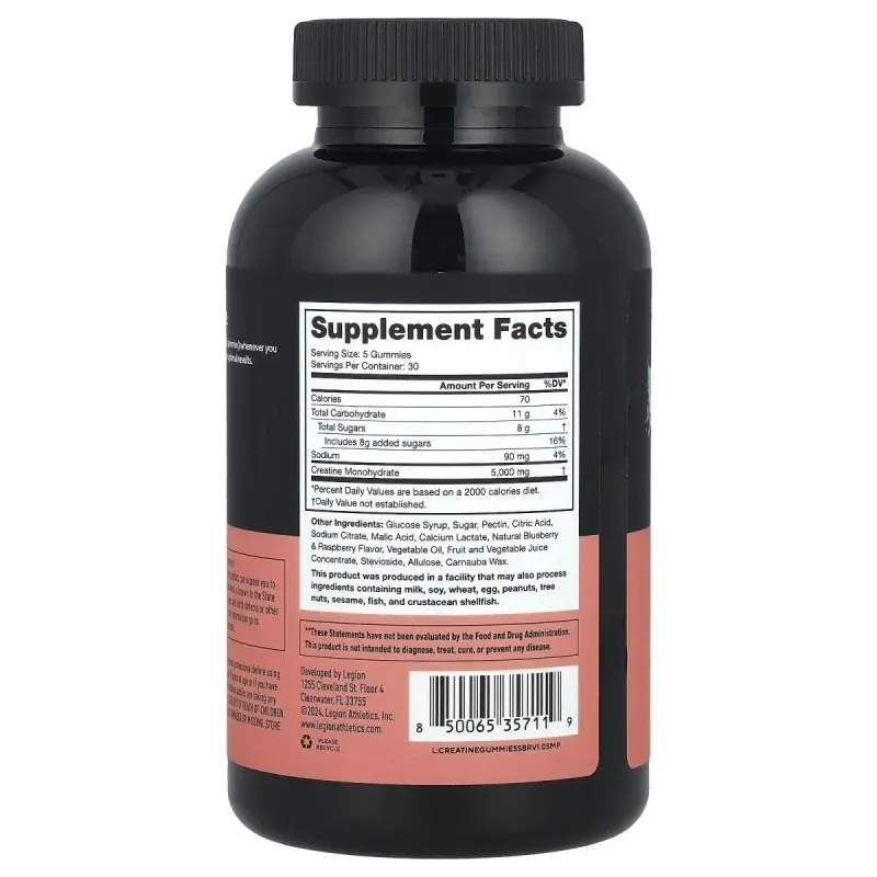 Legion Athletics, Creatine Gummies, Sour Blue Raspberry, 150 Gummies