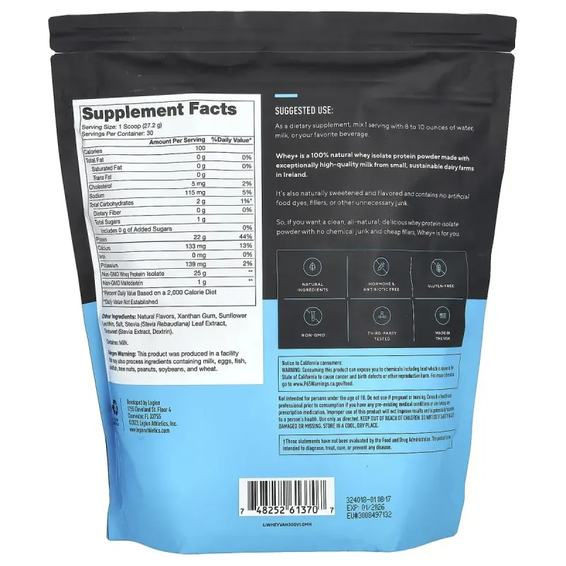 Legion Athletics, Whey+, Whey Protein Powder, French Vanilla, 1.8 lbs (816 g)