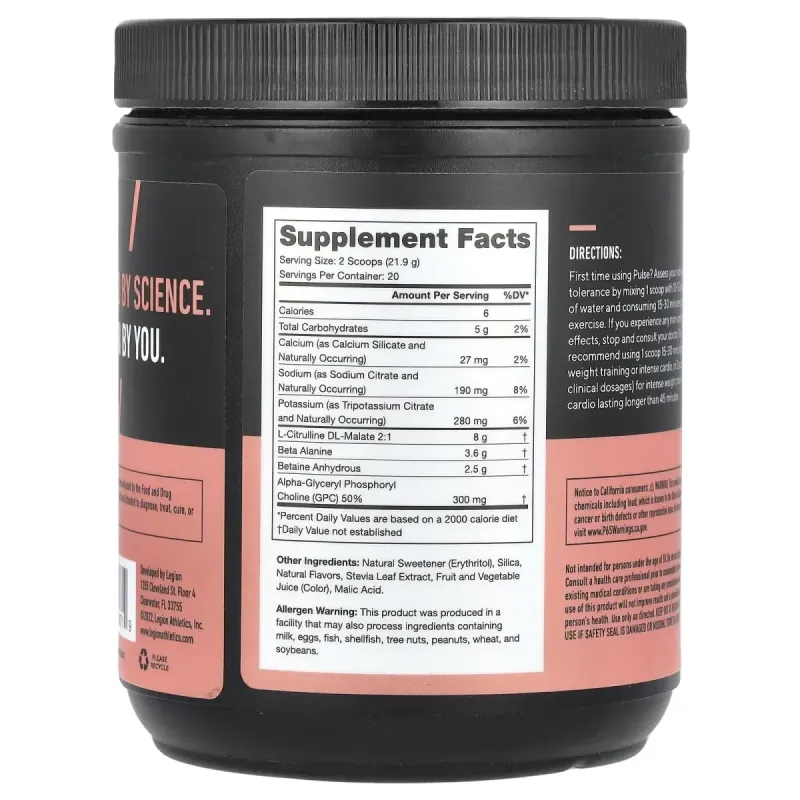 Legion Athletics, Pulse, Stim-Free Pre-Workout Drink, Fruit Punch, 0.97 lbs (438 g)
