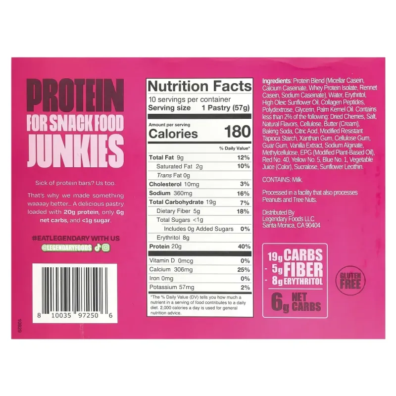 Legendary Foods, Protein Pastry, Cherry Crumble , 10 Pack, 2 oz (57 g) EachLegendary Foods протеиновая выпечка