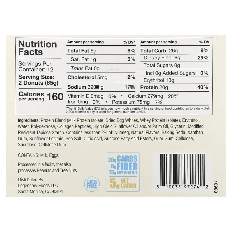 Legendary Foods, Protein Donuts, Vanilla Glazed, 12 Packs, 2.3 oz (65 g) EachПротеиновые пончики Legendary Foods