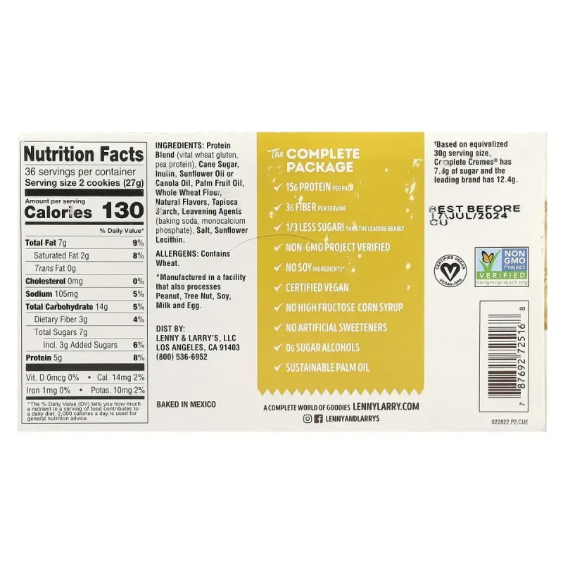 Lenny & Larry's, The Complete Cremes®, Sandwhich Cookies, Vanilla, 12 Packs, 2.86 oz (81 g) Each