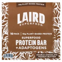 Laird Superfood, Superfood Protein Bar + Adaptogens, Double Chocolate Peanut Butter , 10 Bars, 1.6 oz (45 g) Each