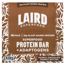 Laird Superfood, Superfood Protein Bar + Adaptogens, Double Chocolate Peanut Butter , 10 Bars, 1.6 oz (45 g) Each
