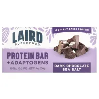 Laird Superfood, протеїновий батончик із суперфудами та адаптогенами, чорний шоколад із морською сіллю, 10 упаковок по 45 г (1,6 унції)