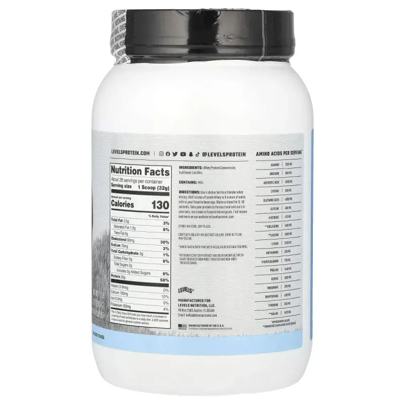 Levels, порошок сироваткового протеїну від тварин трав’яного відгодовування, без смакових добавок, 907 г (2 фунти)
