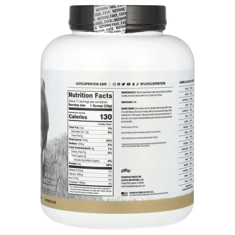 Levels, Grass Fed Whey Protein Powder, Pure Chocolate, 5lb (2.27 kg)