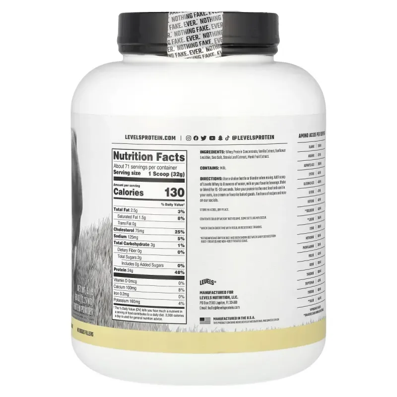 Levels, Grass Fed Whey Protein Powder, Vanilla Bean, 5 lb (2.27 kg)