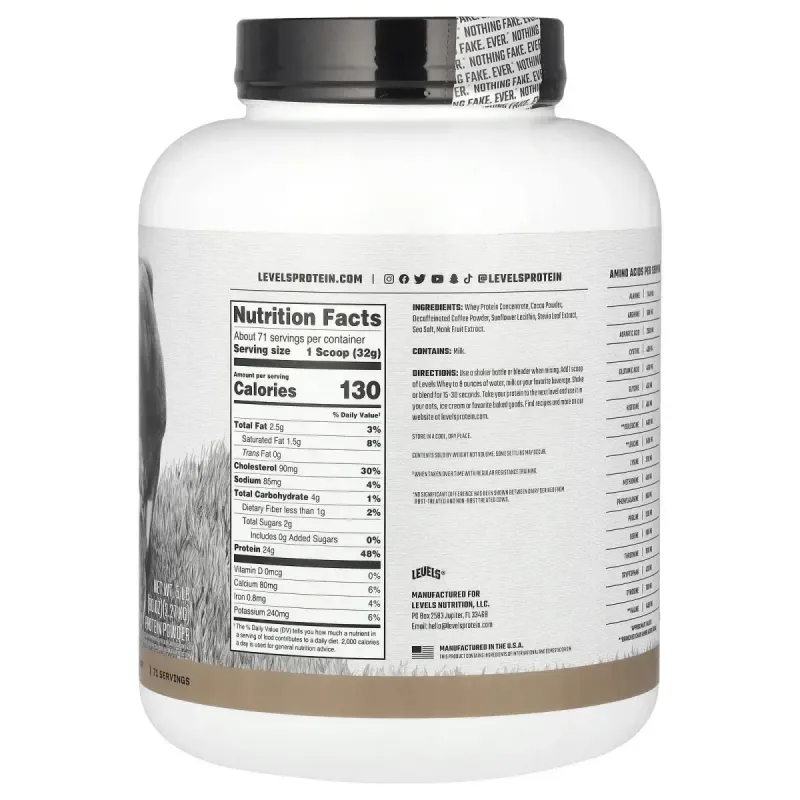 Levels, Grass Fed Whey Protein Powder, Chocolate Mocha, 5 lb (2.27 kg)