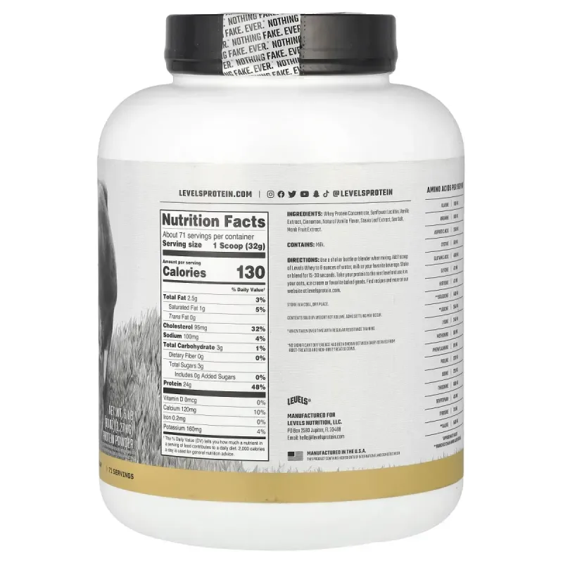 Levels, Grass Fed Whey Protein Powder, Vanilla Cinnamon, 5 lb (2.27 kg)