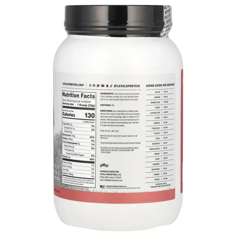 Levels, Grass Fed Whey Protein Powder, Strawberry, 2 lb (907 g)