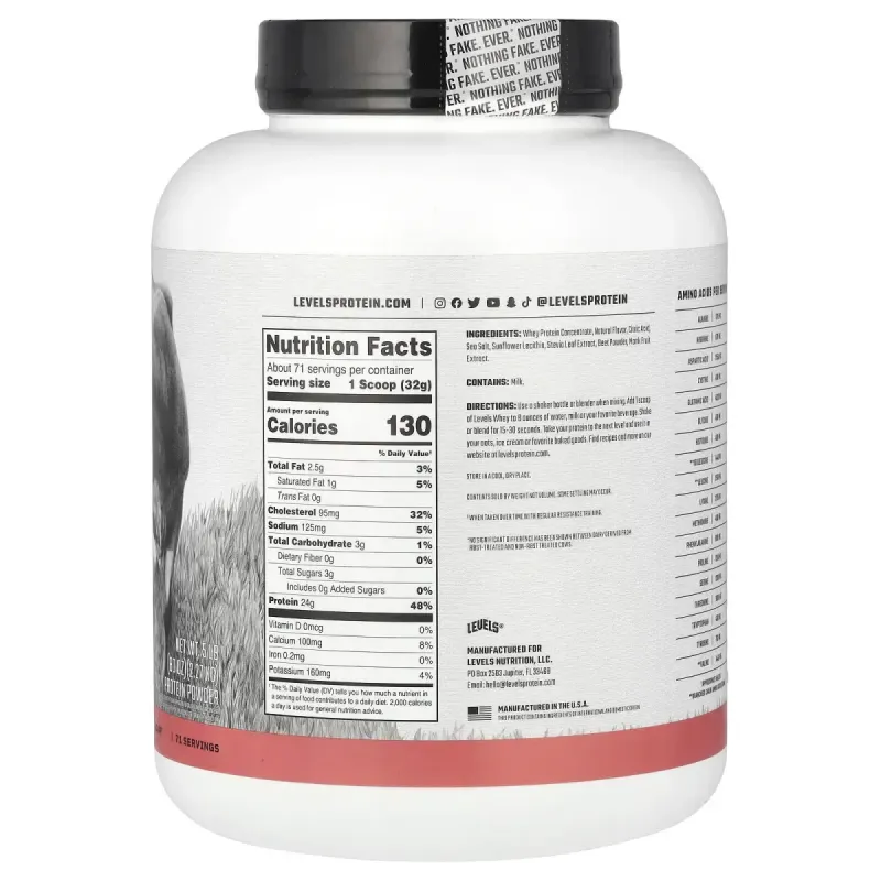 Levels, Grass Fed Whey Protein Powder, Strawberry, 5 lb (2.27 kg)