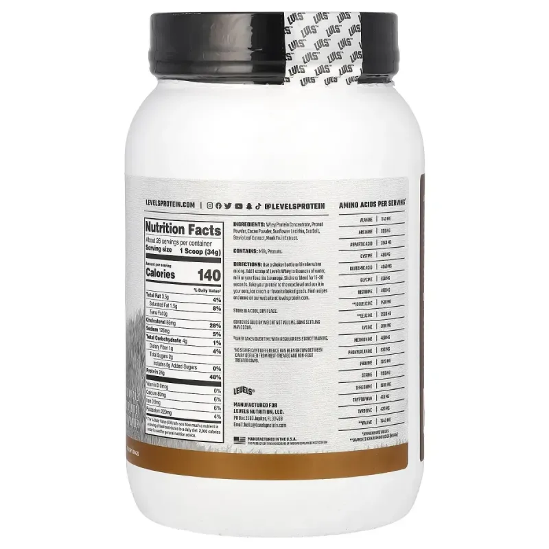 Levels, Grass Fed Whey Protein Powder, Chocolate Peanut Butter, 2 lb (907 g)
