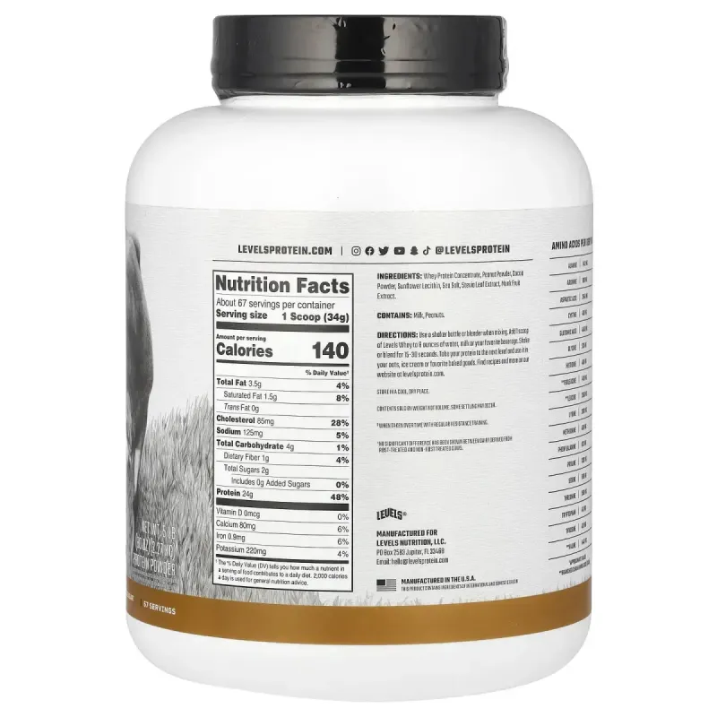 Levels, Grass Fed Whey Protein Powder, Chocolate Peanut Butter, 5 lb (2.27 kg)