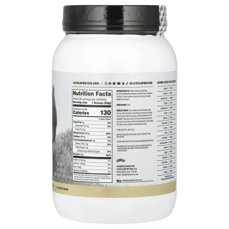 Levels, Grass Fed Whey Protein Powder, Cappuccino, 2 lb (907 g)
