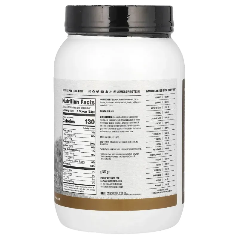 Levels, Grass Fed Whey Protein Powder, Double Chocolate, 2 lb (907 g)