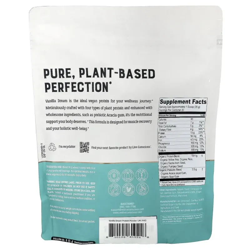 Live Conscious, Vegan Protein, Vanilla Dream, 1.15 lb (520 g)