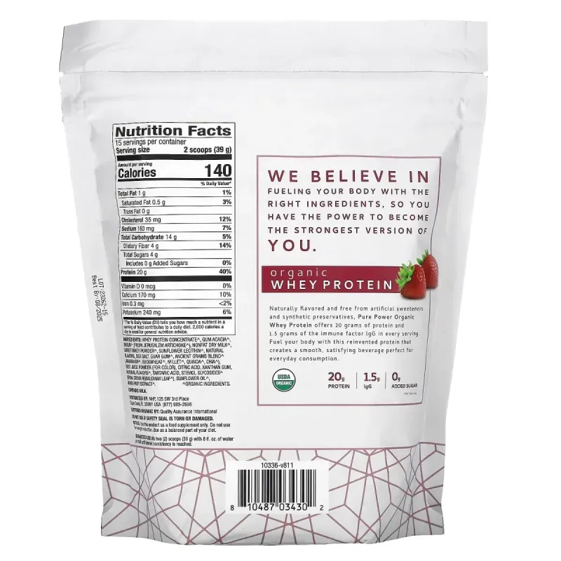 Dr. Mercola, Pure Power, Organic Whey Protein, Strawberry, 1 lb 4.6 oz (585 g)
