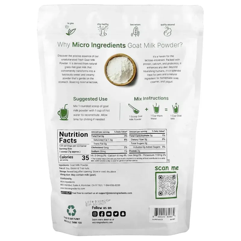 Micro Ingredients, Goat Milk Powder, 2 lb (907 g)